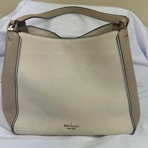 kate spade Cream and Taupe Pebbled Leather Shoulder Bag 12”x5”x 6” used read